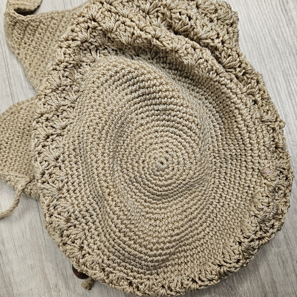 Crochet 100% Rayon Tan Hobo Bag  Drawstring Slouchy Summer Beach Minimalist - Picture 9 of 10